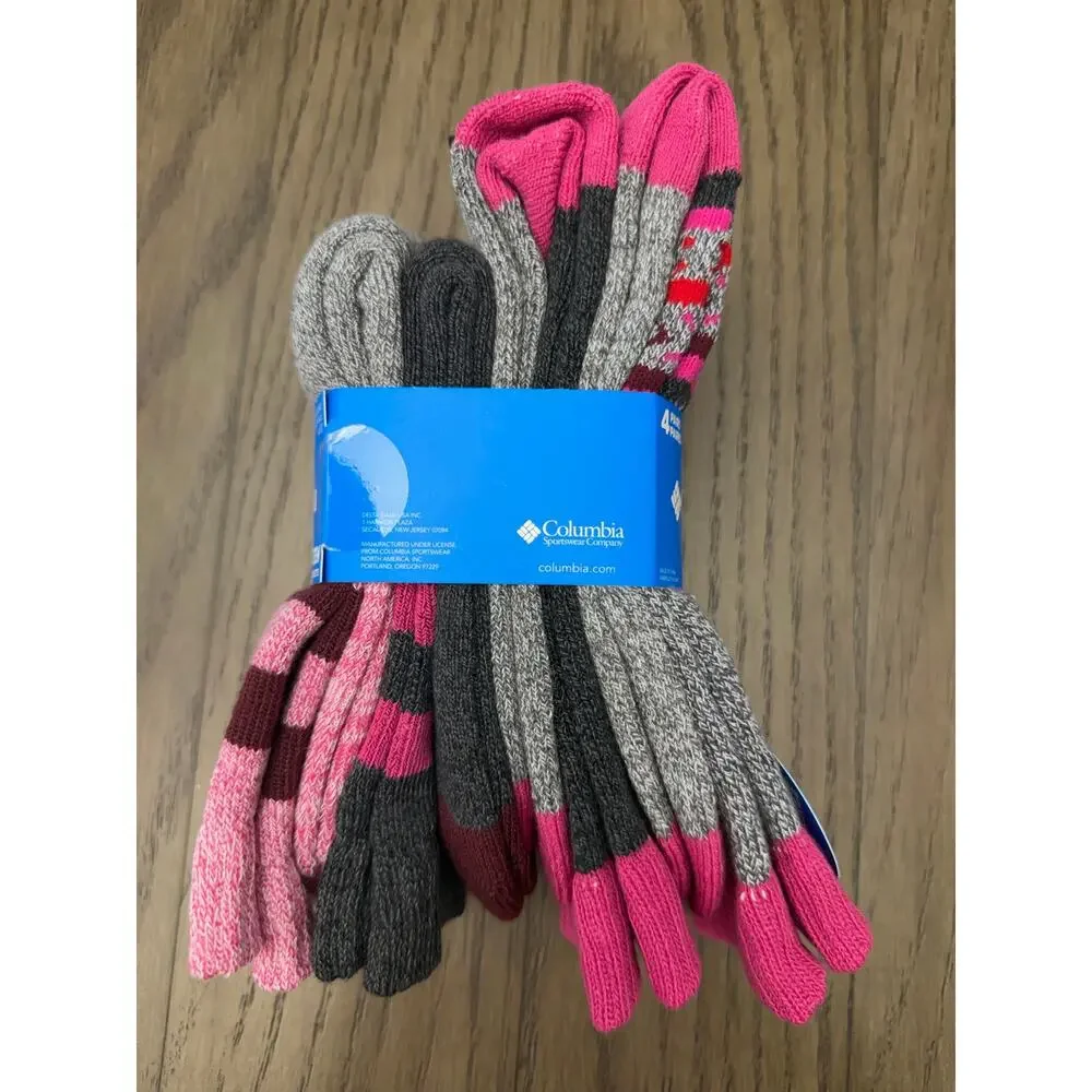 Columbia 4 Pair Crew Socks Womens 4-10 Pink Gray Cozy NWT